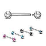 Titanium Nipple Barbell Front Gem, Nipple Jewelry Studs 16g 14g Nipple Piercing Internally Threaded