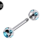 Titanium Nipple Barbell with Multi Stone Crystal, Nipple Jewelry Studs 16g 14g Nipple Piercing - Externally Threaded