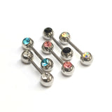 Titanium Nose Bridge Barbell Front Gem CZ Crystal, Barbell Studs 16g 14g Body Piercing Jewellery - Externally Threaded