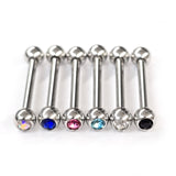 Titanium Industrial Barbell Piercing for Upper Cartilage Earrings with CZ Crystal Gem Ball - 16g 14g Long Barbell