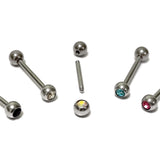 Titanium Tongue Piercing Bar, Barbell Stud with Gem Ball CZ Crystals - 18g 16g 14g Body Piercing Also for Nose Bridge, Nipple Bar