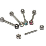 Titanium Tongue Bar, Barbell Stud Piercing with Multi Stone CZ Crystals - 18g 16g 14g Body Piercing Also for Nose Bridge, Nipple Bar