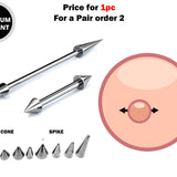 Titanium Cone / Spike Nipple Barbell, Nipple Jewelry Studs 16g 14g Nipple Piercing - Straight Barbell Externally Threaded