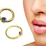 14K Solid Gold Gold Ball Hoop Ring with Cup Bead Septum Piercing - 14K with Precious Stones Piercing for Nipple Jewelry, Rook, Cartilage