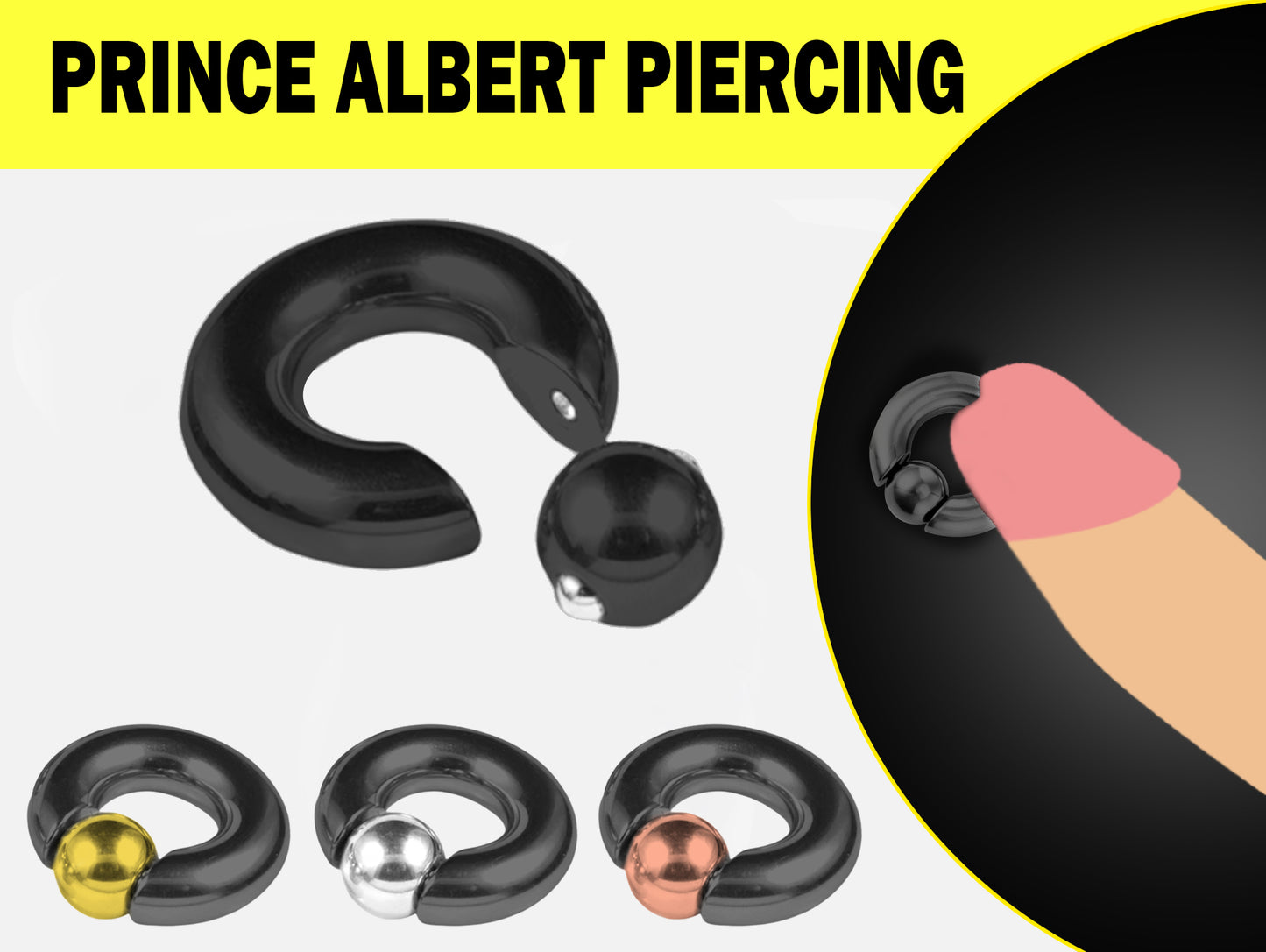 Titanium Black Prince Albert Jewelry, BCR PA Rings, Captive Ball Hoop Ring with Custom Ball Colors 2G to 00G Nose Piercing - 1pc each order