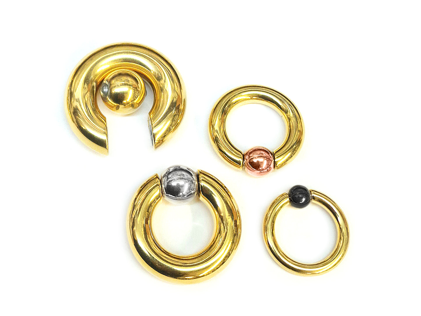 Gold Captive Bead Ring, Prince Albert Piercing, Prince Albert Jewelry, PA Ring - Captive Prince 8G to 00G with Custom Spring Ball Closure