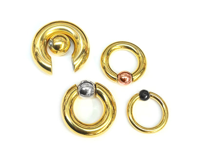 Gold Captive Bead Ring, Prince Albert Piercing, Prince Albert Jewelry, PA Ring - Captive Prince 8G to 00G with Custom Spring Ball Closure