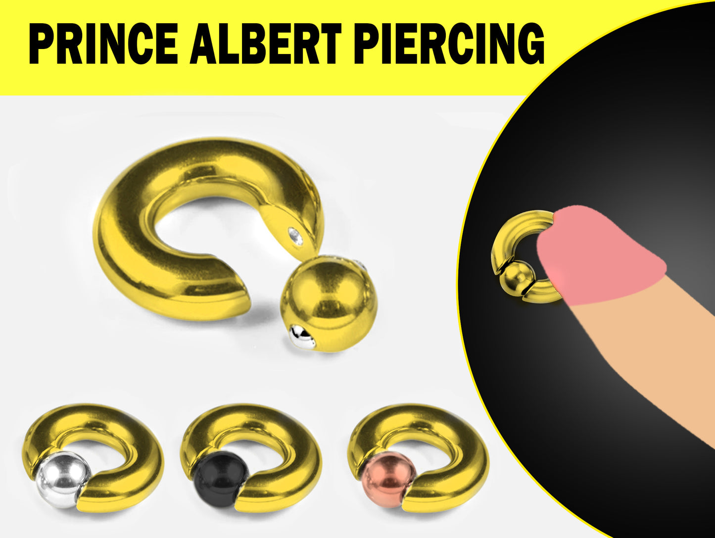 Titanium Gold Captive Ball Hoop, Prince Albert Piercing, BCR PA Rings with Custom Ball Colors 2G to 00G Nose Jewelry - 1pc each order
