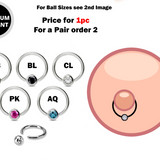 Titanium Captive Bead Hoop Nipple Piercing Jewelry with Gem Ball CZ Crystal - 18g 16g 14g Ball Hoop Nipple Ring, Nipple Shield