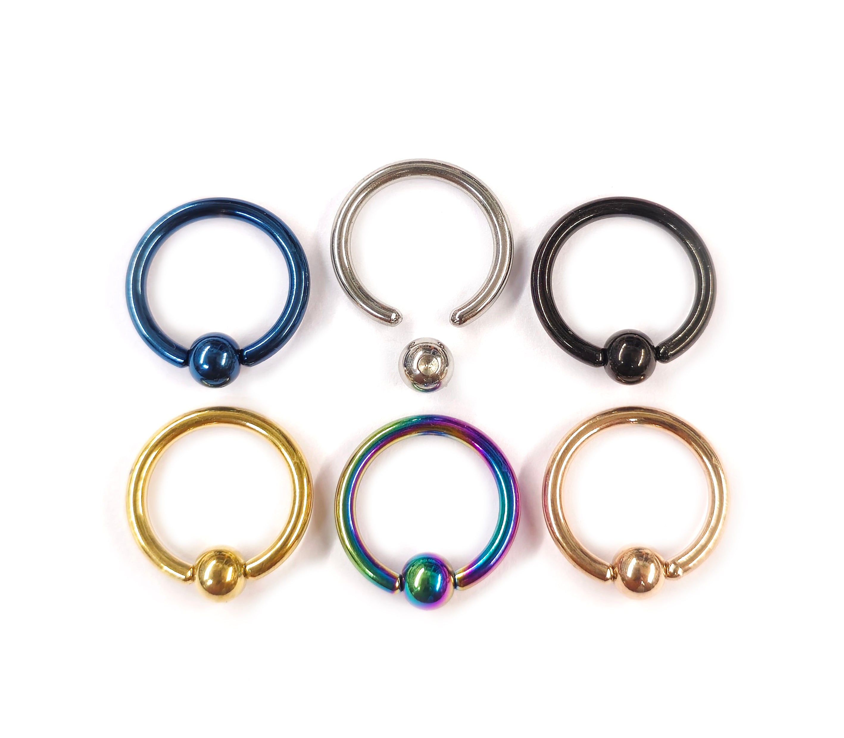 Luxe Modz 10pk Captive Bead Rings - 14G 16G Anodized Titanium, Lip Ear Nose, Multi-Color