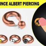 Titanium Rose Gold Prince Albert Piercing, BCR PA Rings, Captive Ball Hoop with Custom Ball Colors 2G to 00G Nose Jewelry - 1pc each order