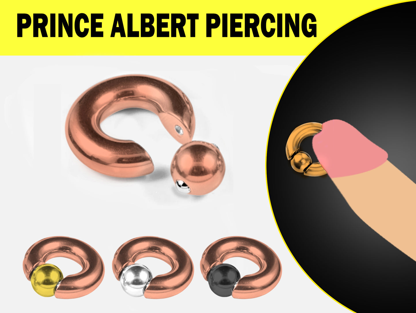 Titanium Rose Gold Prince Albert Piercing, BCR PA Rings, Captive Ball Hoop with Custom Ball Colors 2G to 00G Nose Jewelry - 1pc each order