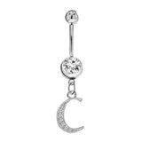 Initial Dangle Belly Button Rings with CZ Crystals in Silver Letters A to Z