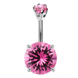 Designer Belly Button Rings - Silver - Big Round Center CZ Crystals Belly Rings - Belly Bar - 14g (1.6mm) Length is 10mm