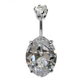 Designer Belly Bars - Silver - Solitaire Marisque Cut CZ Crystals Belly Ring - Navel Ring - 14g (1.6mm) Length is 10mm