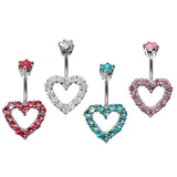 Heart Shape Silver Belly Button Ring - Jewelry Crafted Top Ball  We use Quality Austrian cut Crystals - Navel Jewelry - 14g (1.6mm)