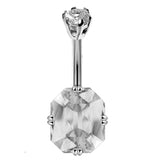 Designer Belly Rings- Silver - Emerald Cut CZ Crystal Design Belly Bars - Belly Button - 14g (1.6mm) Length is 10mm