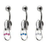 Designer Belly Button Ring - Silver - Zipper Design Belly Bars studded with CZ Crystals - Navel Jewelry - 14g (1.6mm)