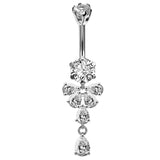 Designer Belly Bars - Silver - Butterfly drop Design Belly Rings with CZ Crystals - Belly Button Ring - 14g (1.6mm) Length is 10mm