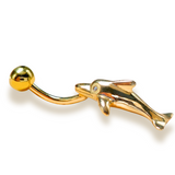 14K Gold Belly Ring - Dolphin Belly Bar, 14G Belly Button Piercing, Navel Jewellery -Hand Made Gold Body Jewellery Rings