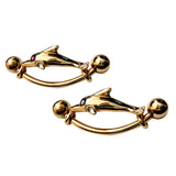 14K Gold Belly Bar Solid Gold Dolphin Navel Ring - 14g Piercing Length is 16mm - Finest Quality Gold Body Piercing Jewelry