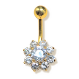 14K Gold Flower Belly Ring, Belly Button Rings, 14G Length 10mm , Belly Bar, Navel Jewellery - Hand Made Body Jewellery Piercings