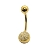 14K Solid Gold Belly Button Ring, 16G Belly Bar with Studded Crystals Belly Ring - Hand Set and Hand Polished - Gold Body Jewellery
