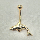 14K Gold Shark Belly Button Ring - Set and Hand Polished - Hand Made 14K Solid Gold Belly Bar for that very special Person