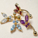 Belly Button Ring comes in a Butterfly Shape Crystal Belly Ring - Belly Bar - made of 14K Gold Fine Jewelry Hand Set and Hand Polished