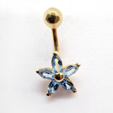 14K Gold Belly Bar - Solid Gold Belly Button Ring comes in a Star Shape Flower Crystal Belly Ring -  Fine Jewelry Hand Set and Hand Polished