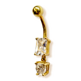 Belly Button Ring Dangle Emerald Cut Crystal Belly Ring - Belly Bar - made of 14K Gold Fine Jewelry Hand Set and Hand Polished