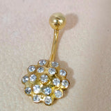 14K Solid Gold Belly Button Ring Flower - Studded with Crystal Belly Ring - Hand Made 14K Gold Belly Bar for that very special Person