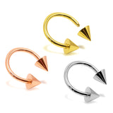 14K Solid Gold Cone/Spike Septum Nose Ring Horseshoe Barbell 18G 16G 14G Piercing