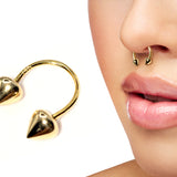 14K Gold Round Cone Septum Horseshoe Barbell, Septum ring, Lip Piercing - 16G Body Jewellery Gold Nose Ring