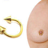 14K Solid Gold Nipple Bar Piercing with Cone/Spike - Horseshoe Barbell 16G 14G  - Nipple Rings Jewellery in Gold