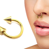 14K Solid Gold Spike Septum Ring Horseshoe Barbell Piercing Nose and Lip Jewelry - Handmade Body Jewellery