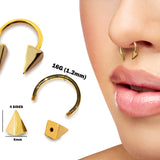 14K Gold Pyramid Spike Septum Horseshoe Barbell, Septum ring, Lip Piercing - 16G Body Jewellery Gold Nose Ring