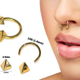 14K Gold 3 Side Pyramid Cone Septum Horseshoe Barbell, Septum ring, Lip Piercing - 14G Body Jewellery Gold Nose Ring