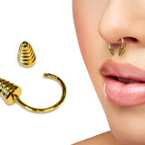 14K Gold Septum Horseshoe Barbell, Septum ring, Lip Ring, Dumbbell Design Piercing - 16G Body Jewellery Gold Nose Ring