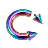 Rainbow Spike Septum Ring: Titanium Horseshoe Barbell, 16G-00G