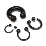 Titanium Horseshoe Ring Piercing 18g to 00g Black Septum Jewelry Bull Piercing Also for Nipple, PA Ring, Lips Internal / External Threaded