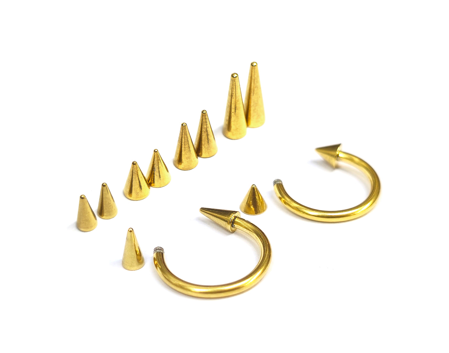 Titanium Gold Spike Horseshoe Ring Piercing 18g 16g 14g Cone Septum Jewelry Bull Piercing Also for Nipple, PA Ring and Lips