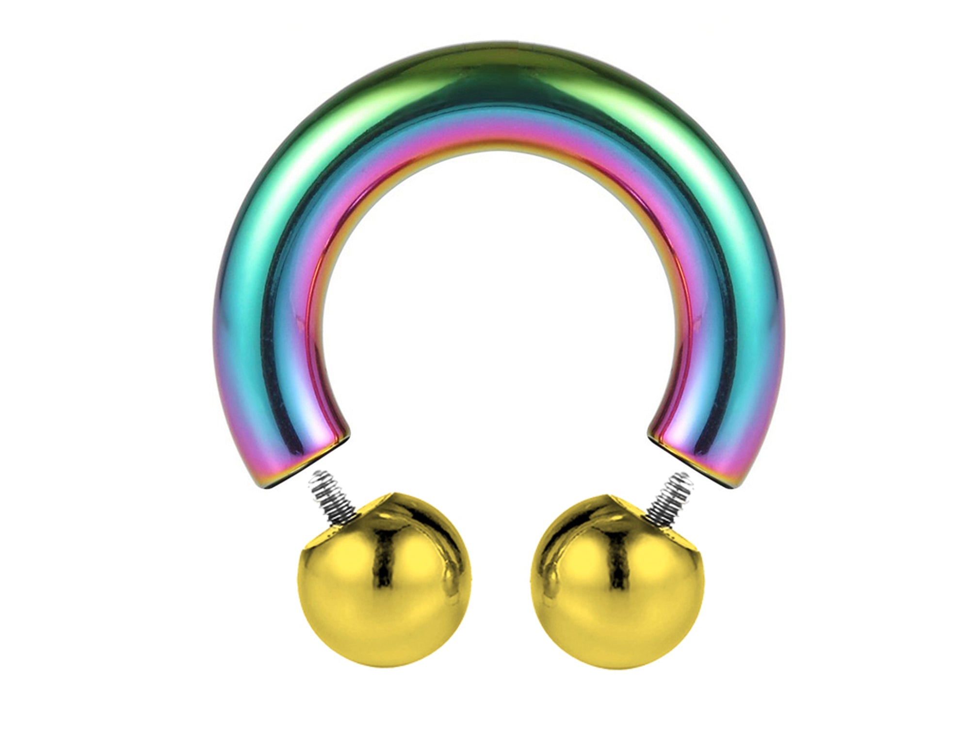 Rainbow Prince Albert Jewelry Horseshoe PA Ring with Internally Threaded Custom Ball Circular Barbell Piercing