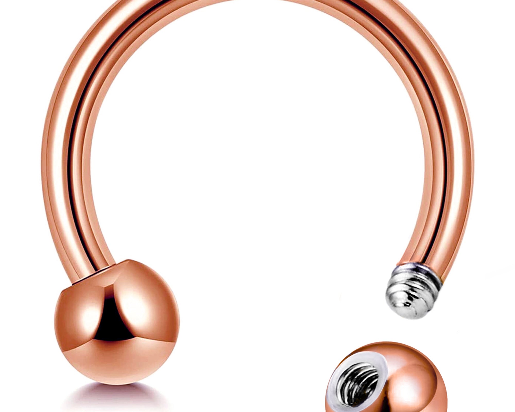 Titanium Horseshoe Ring Piercing 18g to 00g Rose Gold Septum Jewelry Bull Piercing Also for Nipple, PA Ring, Lips - Internal or External Threaded
