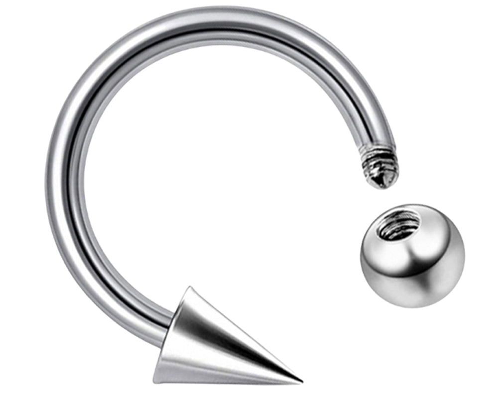 Titanium Horseshoe Lip Ring with Ball and Spike - 18g 16g 14g Lip Hugger Piercing, Canine Bites, Shark Bites, Spider Bites Lip Jewelry