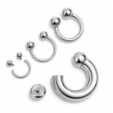 14K 4 Micron White Gold - Solid Silver Horseshoe Circular Barbell:  Prince Albert Piercing Jewelry - Genital CBB Ring