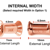 14K Rose Gold Double Flare Plugs Stretching Kit, Ear gauges, Flesh Tunnels - Lobe Plugs - 1pc each order