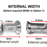 14K White Gold Double Flare Plugs Stretching Kit, Ear gauges, Flesh Tunnels - Lobe Plugs - 1pc each order