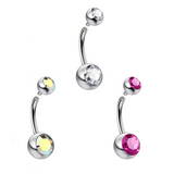 Titanium Internally Threaded Belly Bar, Belly Ring - 14g Double Jeweled Belly Crystal Body Jewellery Navel Piercing