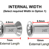 14K White Gold Double Flare Plugs Stretching Kit, Ear gauges, Flesh Tunnels - Lobe Plugs - 1pc each order
